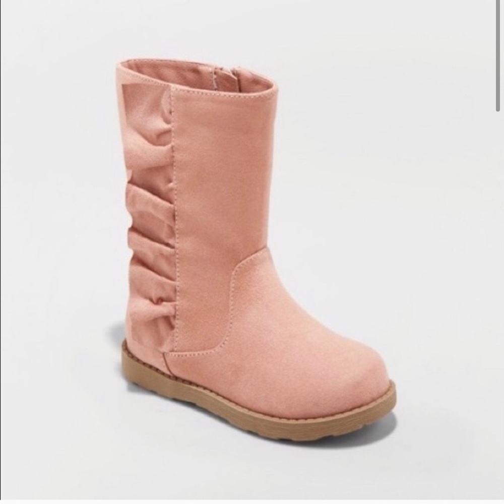 Cat & Jack Pink Ruffle Faux Suede Boots